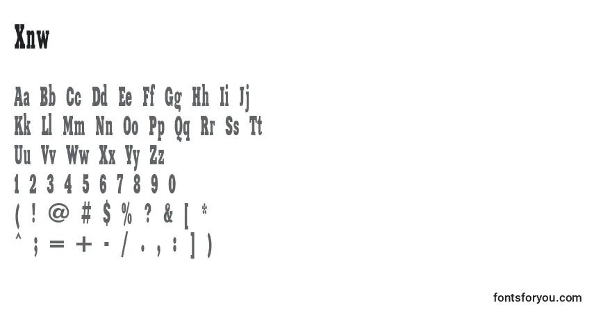 A fonte Xnw – alfabeto, números, caracteres especiais