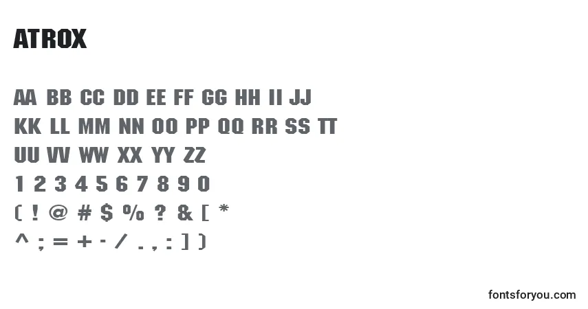 A fonte Atrox – alfabeto, números, caracteres especiais