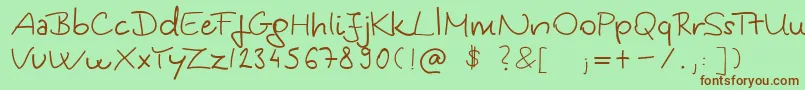 Więcej informacji o czcionce KingaSHandwriting Czcionka KingaSHandwriting – brązowe czcionki na zielonym tle