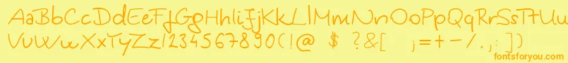 フォントKingaSHandwriting – オレンジの文字が黄色の背景にあります。