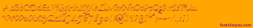 KlHkursive1OlDb-fontti – violetit fontit oranssilla taustalla