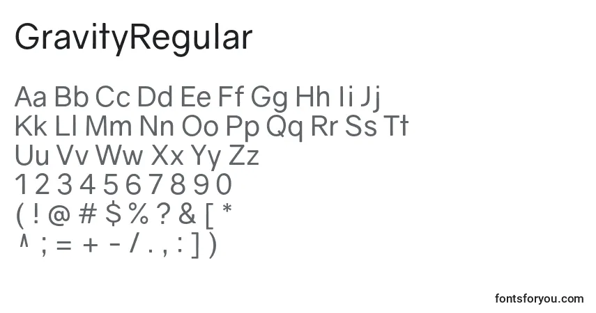 A fonte GravityRegular – alfabeto, números, caracteres especiais