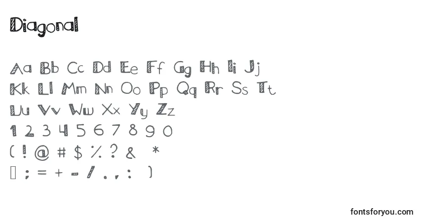 Fuente Diagonal - alfabeto, números, caracteres especiales