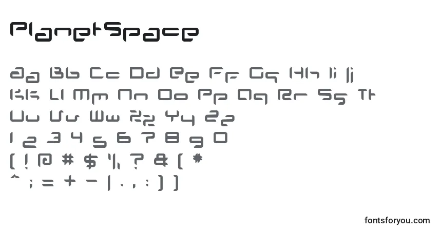 Czcionka PlanetSpace – alfabet, cyfry, specjalne znaki