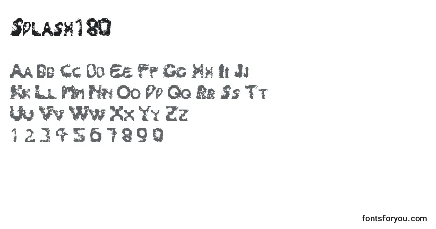 Czcionka Splash180 – alfabet, cyfry, specjalne znaki
