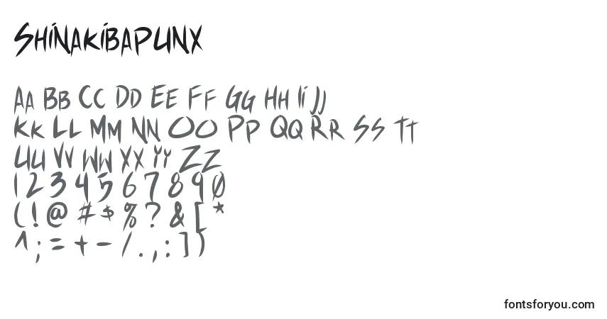 Shinakibapunx-fontti – aakkoset, numerot, erikoismerkit
