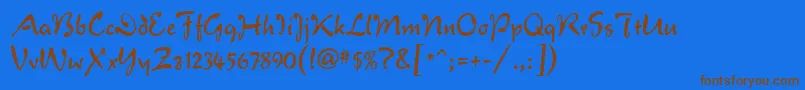 フォントVeronaScriptMf – 茶色の文字が青い背景にあります。