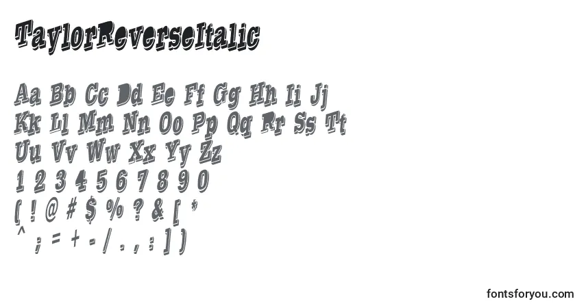 Schriftart TaylorReverseItalic – Alphabet, Zahlen, spezielle Symbole