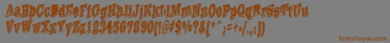 フォントTaylorReverseItalic – 茶色の文字が灰色の背景にあります。