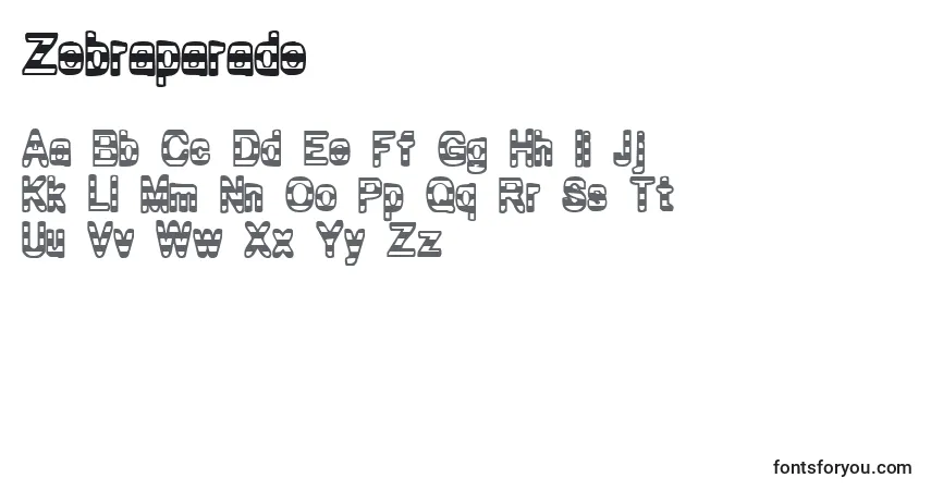 Zebraparade-fontti – aakkoset, numerot, erikoismerkit