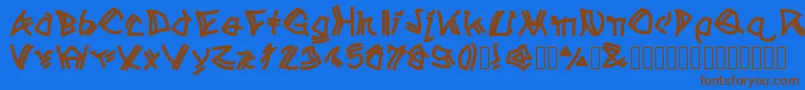 フォントAtribeofaclems – 茶色の文字が青い背景にあります。