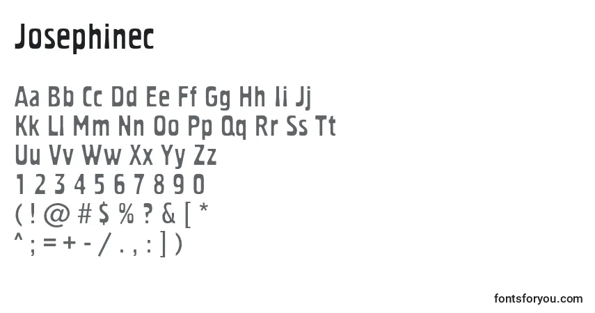 A fonte Josephinec – alfabeto, números, caracteres especiais