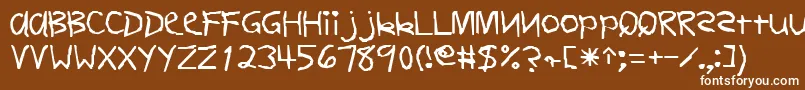 Weitere Informationen zur FirstgradedisplaycapssskRegular-Schriftart FirstgradedisplaycapssskRegular-Schriftart – Weiße Schriften auf braunem Hintergrund