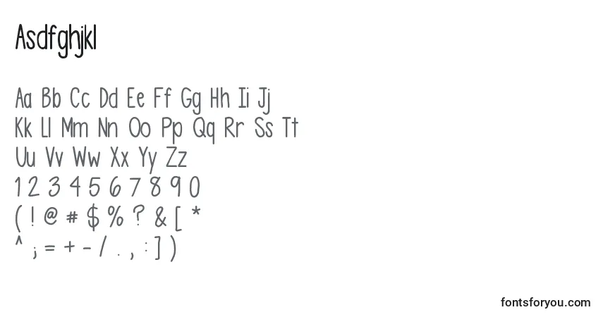 Schriftart Asdfghjkl – Alphabet, Zahlen, spezielle Symbole