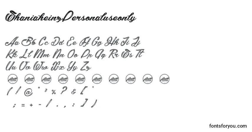 Czcionka ShaniaheinzPersonaluseonly – alfabet, cyfry, specjalne znaki