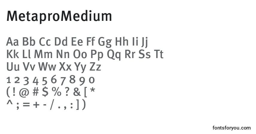A fonte MetaproMedium – alfabeto, números, caracteres especiais