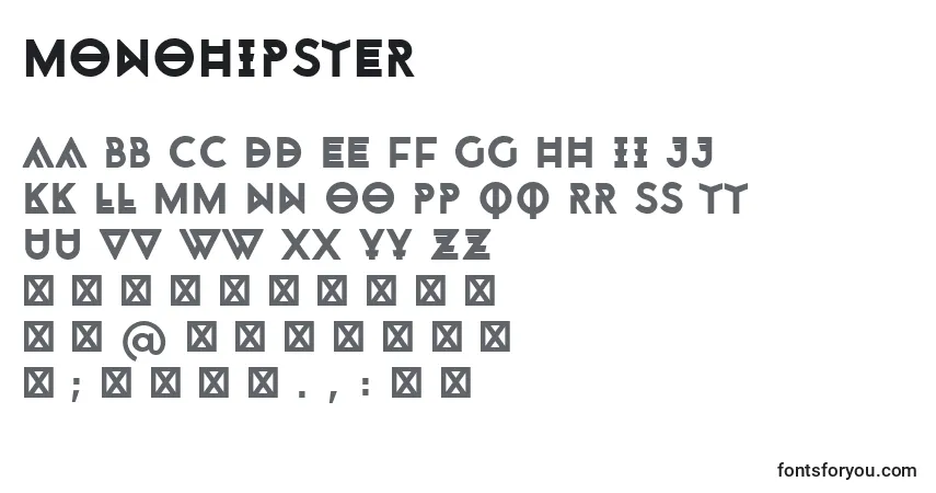Czcionka Monohipster – alfabet, cyfry, specjalne znaki