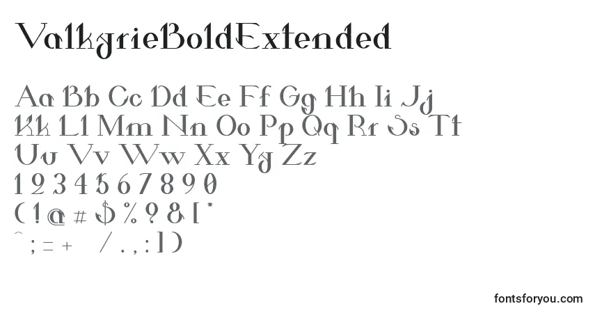 Schriftart ValkyrieBoldExtended – Alphabet, Zahlen, spezielle Symbole