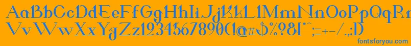 ValkyrieBoldExtended-Schriftart – Blaue Schriften auf orangefarbenem Hintergrund