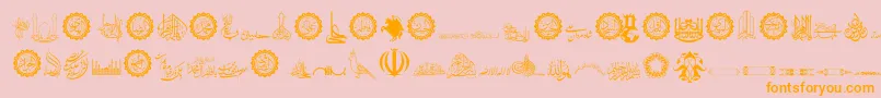 Shia-Schriftart – Orangefarbene Schriften auf rosa Hintergrund