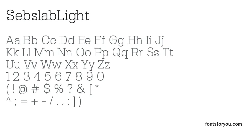 A fonte SebslabLight – alfabeto, números, caracteres especiais