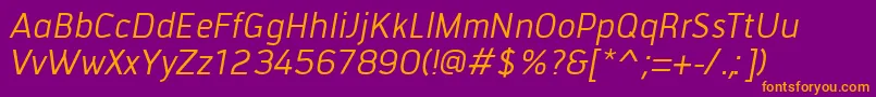 TiranaItalic-Schriftart – Orangefarbene Schriften auf violettem Hintergrund