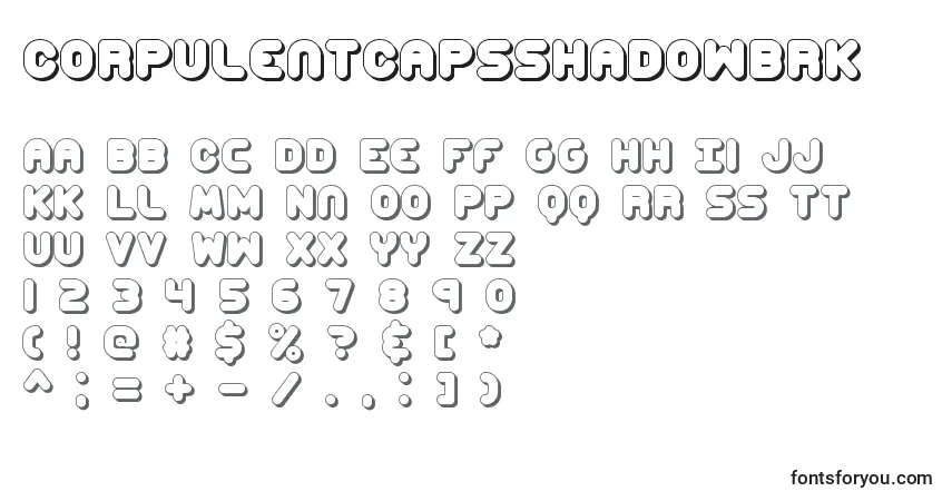Шрифт CorpulentCapsShadowBrk – алфавит, цифры, специальные символы