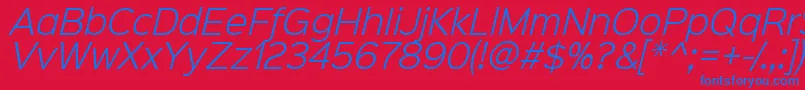 Czcionka Sinkinsans300lightitalic – niebieskie czcionki na czerwonym tle