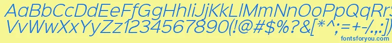 Czcionka Sinkinsans300lightitalic – niebieskie czcionki na żółtym tle