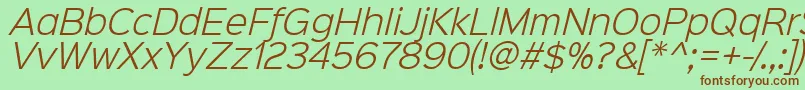 Sinkinsans300lightitalic-Schriftart – Braune Schriften auf grünem Hintergrund