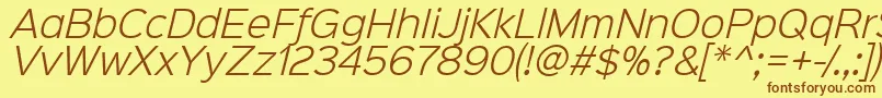 フォントSinkinsans300lightitalic – 茶色の文字が黄色の背景にあります。