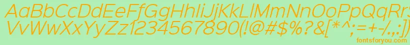 Sinkinsans300lightitalic-Schriftart – Orangefarbene Schriften auf grünem Hintergrund