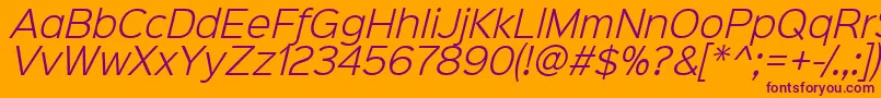 Sinkinsans300lightitalic-Schriftart – Violette Schriften auf orangefarbenem Hintergrund