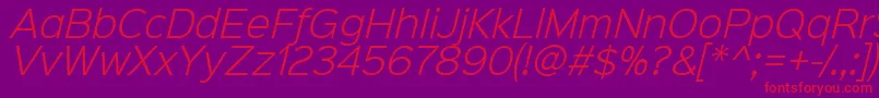 Sinkinsans300lightitalic-fontti – punaiset fontit violetilla taustalla