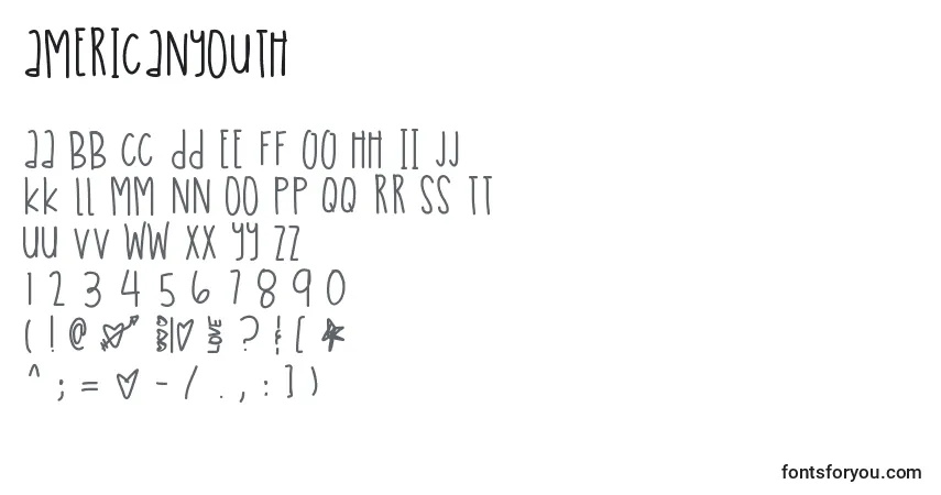 Шрифт Americanyouth – алфавит, цифры, специальные символы