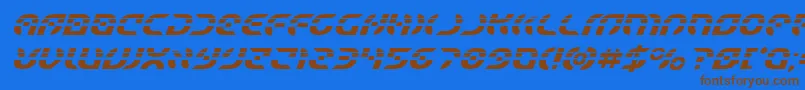 フォントStarfighterlaserital – 茶色の文字が青い背景にあります。
