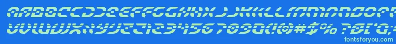 フォントStarfighterlaserital – 青い背景に緑のフォント