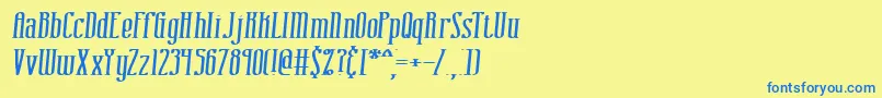 フォントCombustionIBrk – 青い文字が黄色の背景にあります。