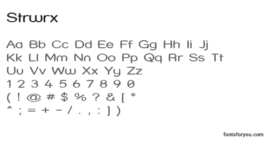 Czcionka Strwrx – alfabet, cyfry, specjalne znaki