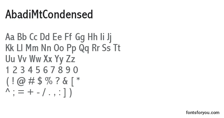 Schriftart AbadiMtCondensed – Alphabet, Zahlen, spezielle Symbole