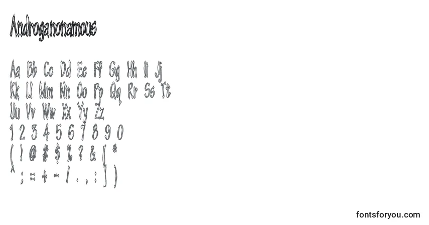 Czcionka Androganonamous – alfabet, cyfry, specjalne znaki