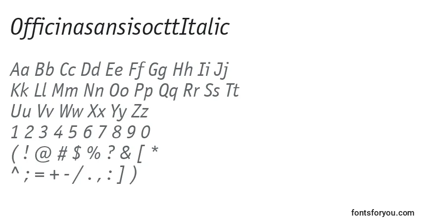 A fonte OfficinasansisocttItalic – alfabeto, números, caracteres especiais
