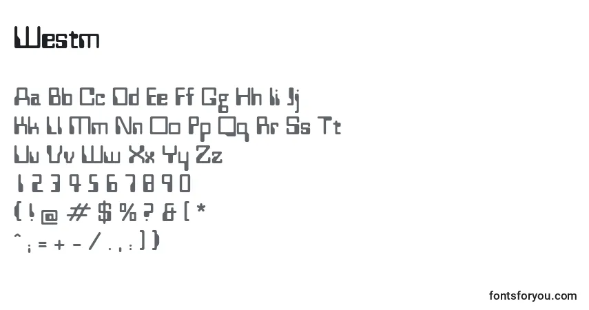 Czcionka Westm – alfabet, cyfry, specjalne znaki