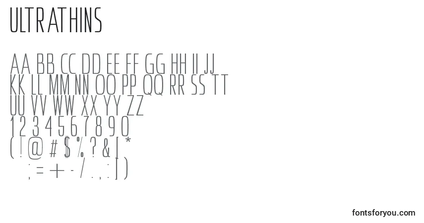 Шрифт Ultrathins – алфавит, цифры, специальные символы