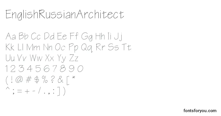 A fonte EnglishRussianArchitect – alfabeto, números, caracteres especiais