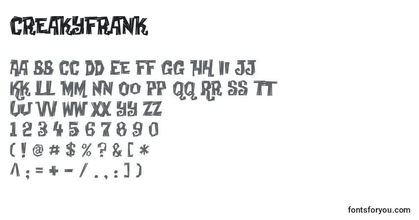 Czcionka Creakyfrank – alfabet, cyfry, specjalne znaki