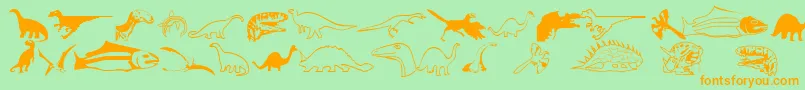 フォントDinosfnt – オレンジの文字が緑の背景にあります。