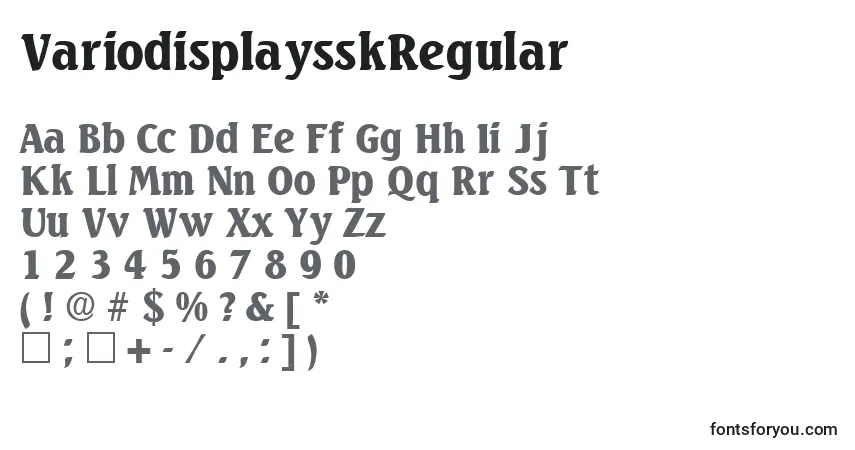 Czcionka VariodisplaysskRegular – alfabet, cyfry, specjalne znaki