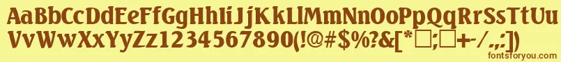 フォントVariodisplaysskRegular – 茶色の文字が黄色の背景にあります。