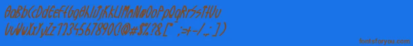 フォントGuazhiruItalic – 茶色の文字が青い背景にあります。